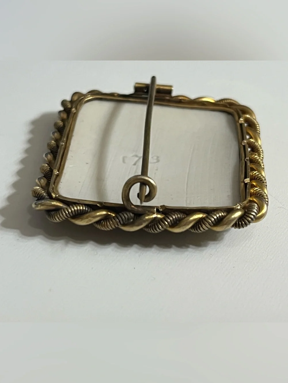 Antique Victorian Gilt Gold-tone Metal Hand Painted Porcelain Plaque Brooch